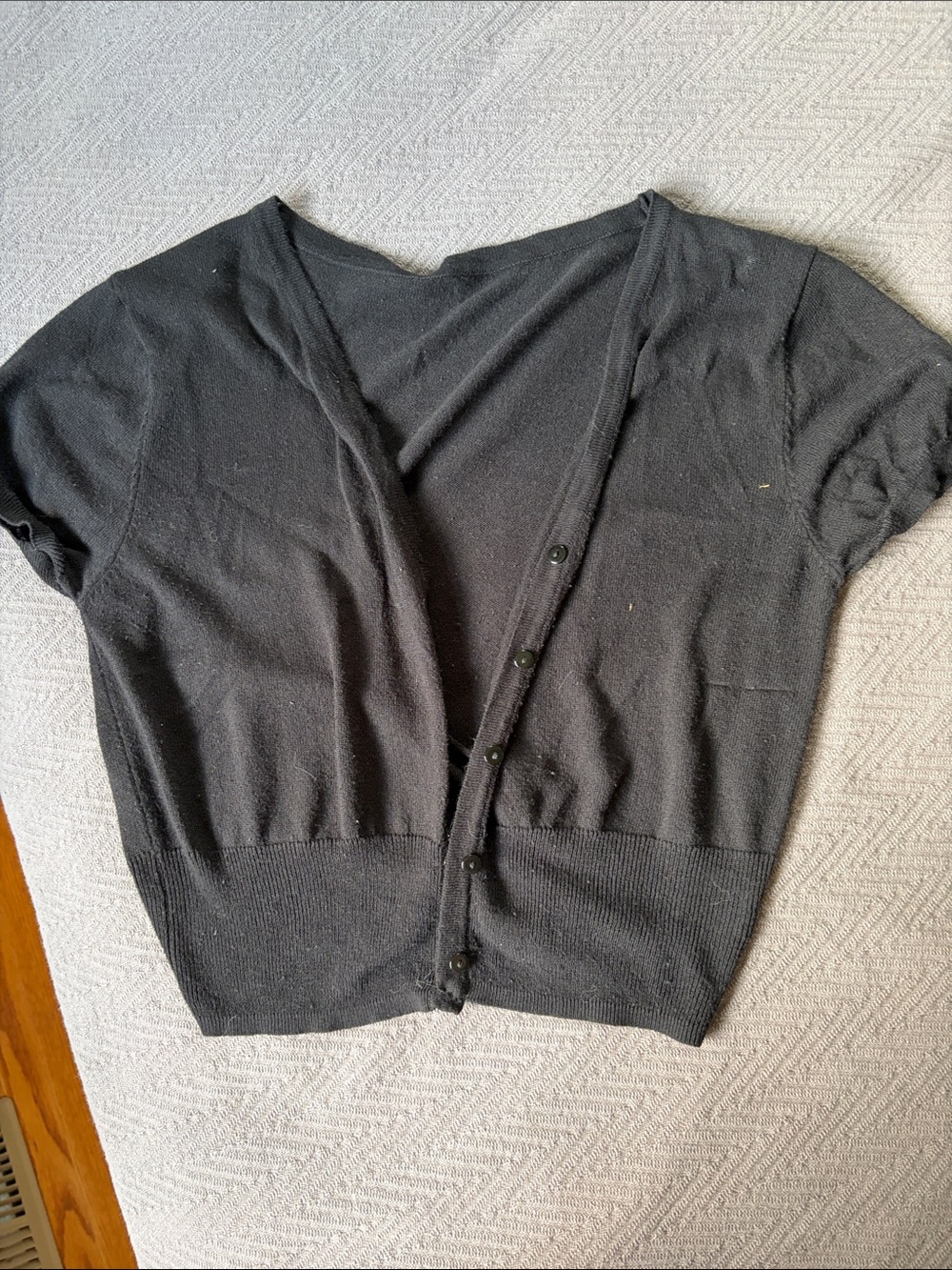 Women's Black Short-Sleeve Button Cardigan Sweater